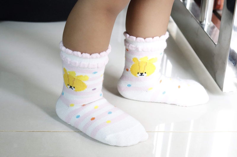 RATIVE Non Skid Anti Slip Cotton Dress Crew Socks With Grips For Baby Infant Toddler Kids Girls (1-3T, 12-pairs/RG-93x) - Image 4